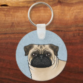 Fawn Pug Mops Hondengezicht close-up en aangepaste Sleutelhanger (Voorkant)