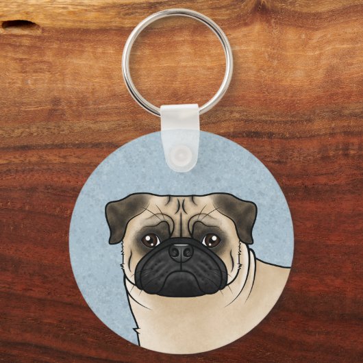 Fawn Pug Mops Hondengezicht close-up en aangepaste Sleutelhanger (Voorkant)