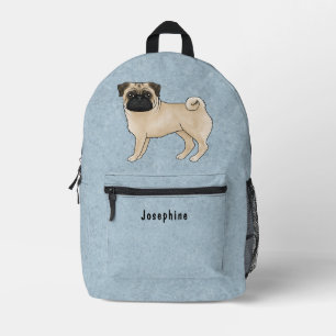 Fawn Pug Mops Hondenras Ontwerp Met Aangepaste Tek Bedrukte Rugzak