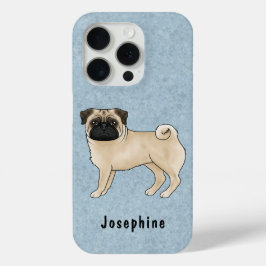 Fawn Pug Mops Schattige Cartoon Dog met aangepaste iPhone 15 Pro Case