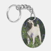 Fawn Pug Permanent in de Bluebells Sleutelhanger (Voorkant Links)