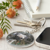 Fawn Pug Puppy Headshot Sleutelhanger (Voorkant Rechts)