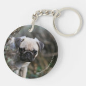 Fawn Pug Puppy Headshot Sleutelhanger (Achterkant)