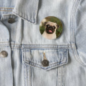 Fawn Pug Puppy Panting Ronde Button 5,7 Cm (In situ)