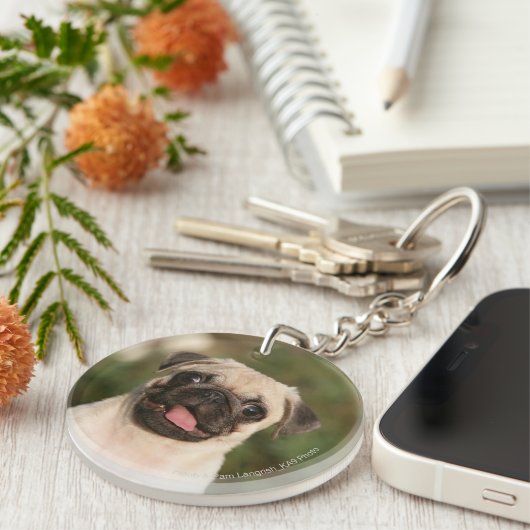 Fawn Pug Puppy Panting Sleutelhanger (Voorkant Rechts)