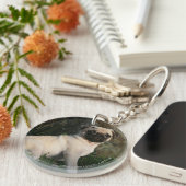 Fawn Pug Puppy Sitting Sleutelhanger (Voorkant Rechts)