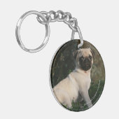 Fawn Pug Puppy Sitting Sleutelhanger (Voorkant Links)