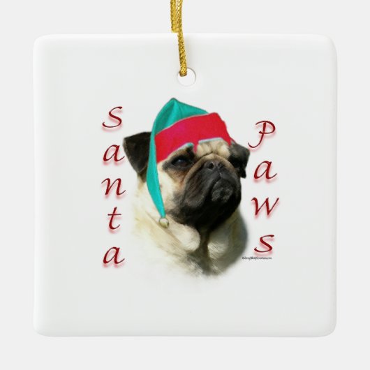 Fawn Pug Santa Paws Keramisch Ornament (Voorkant)