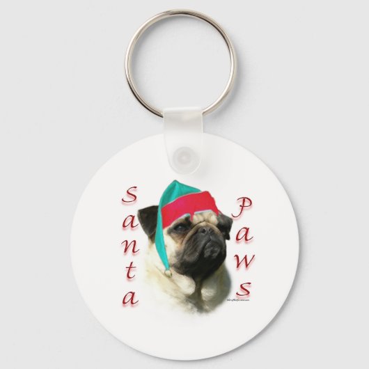 Fawn Pug Santa Paws Sleutelhanger (Voorkant)