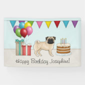 Fawn Pug Schattige Cartoon Dog Kleurrijke Happy Bi Spandoek (Horizontaal)