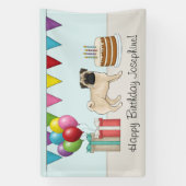 Fawn Pug Schattige Cartoon Dog Kleurrijke Happy Bi Spandoek (Verticaal)