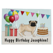 Fawn Pug Schattige Cartoon Dog Kleurrijke Verjaard Groot Cadeauzakje (Achterkant)