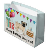 Fawn Pug Schattige Cartoon Dog Kleurrijke Verjaard Groot Cadeauzakje (Achterkant Gekanteld)