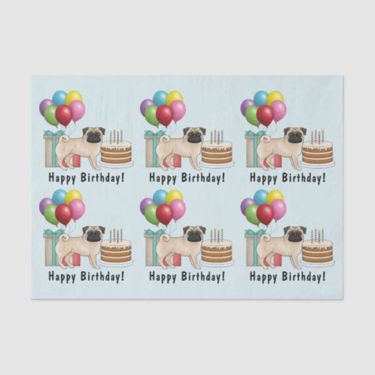 Fawn Pug Schattige Cartoon Dog Kleurrijke Verjaard Tissuepapier (Voorkant)