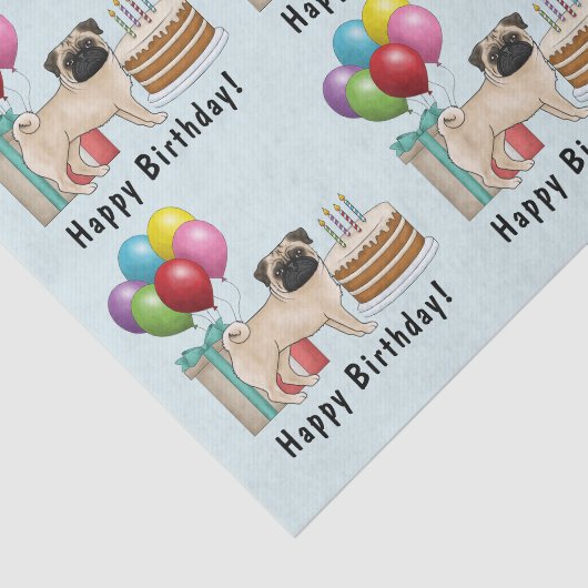 Fawn Pug Schattige Cartoon Dog Kleurrijke Verjaard Tissuepapier (Detail)