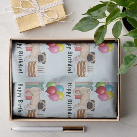 Fawn Pug Schattige Cartoon Dog Kleurrijke Verjaard Tissuepapier (Geschenk)