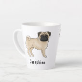 Fawn Pug Schattige Cartoon Dog met aangepaste naam Latte Mok (Linkerhoek)
