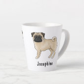 Fawn Pug Schattige Cartoon Dog met aangepaste naam Latte Mok (Rechterhoek)