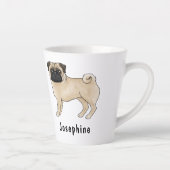 Fawn Pug Schattige Cartoon Dog met aangepaste naam Latte Mok (Rechts)