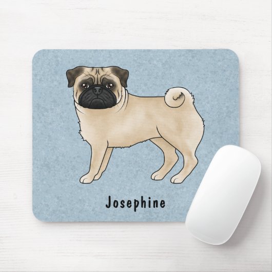 Fawn Pug Schattige Cartoon Dog met aangepaste naam Muismat (Met muis)