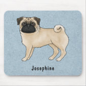 Fawn Pug Schattige Cartoon Dog met aangepaste naam Muismat (Voorkant)