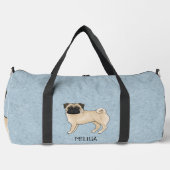 Fawn Pug Schattige Cartoon Dog met aangepaste naam Plunjezak (Voorkant)