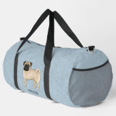 Fawn Pug Schattige Cartoon Dog met aangepaste naam Plunjezak (Rechterhoek)