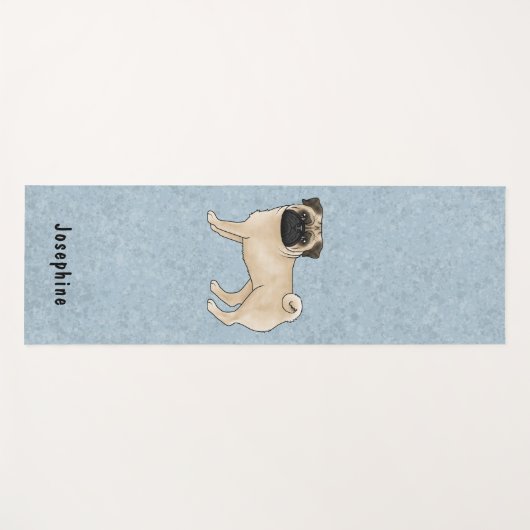 Fawn Pug Schattige Cartoon Dog met aangepaste naam Yogamat (Voorkant (horizontaal))