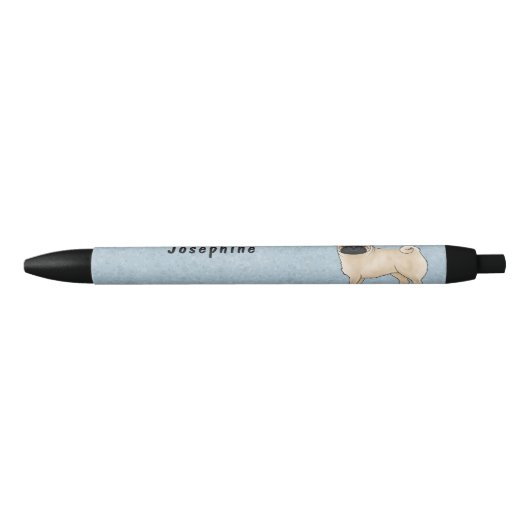 Fawn Pug Schattige Cartoon Dog met aangepaste naam Zwarte Inkt Pen (Voorkant)