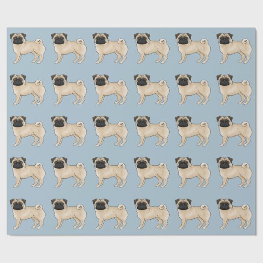 Fawn Pug Schattige Cartoon Dog Mops Design Pattern Cadeaupapier (Vlak)