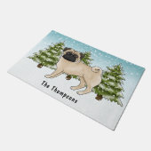 Fawn Pug Schattige Cartoon Dog Snowy Winter Forest Deurmat (Schuin)