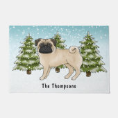 Fawn Pug Schattige Cartoon Dog Snowy Winter Forest Deurmat (Voorkant)