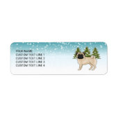 Fawn Pug Schattige Cartoon Dog Snowy Winter Forest Etiket (Voorkant)