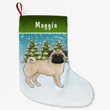 Fawn Pug Schattige Cartoon Dog Snowy Winter Forest