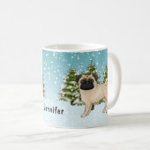 Fawn Pug Schattige Cartoon Dog Snowy Winter Forest Koffiemok (Voorkant rechts)