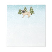 Fawn Pug Schattige Cartoon Dog Snowy Winter Forest Notitieblok (Voorkant)