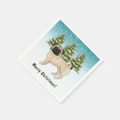 Fawn Pug Schattige Cartoon Dog Snowy Winter Forest Servet (Hoek)