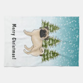 Fawn Pug Schattige Cartoon Dog Snowy Winter Forest Theedoek (Horizontaal)