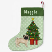Fawn Pug Schattigee cartoon hond met een kerstboom Kleine Kerstsok (Achterkant)