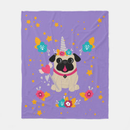 Fawn Pug Unicorn Fleece Deken