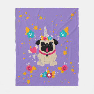 Fawn Pug Unicorn Fleece Deken