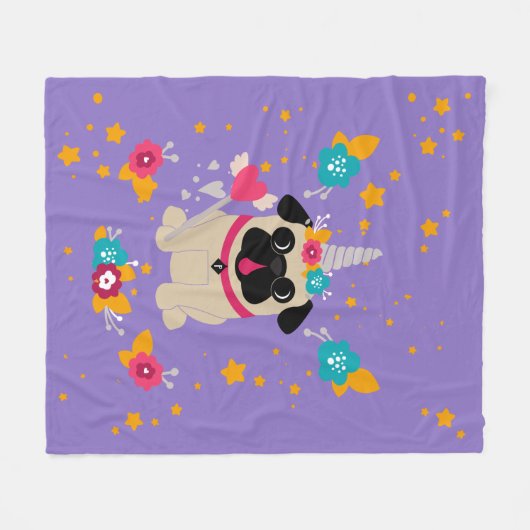 Fawn Pug Unicorn Fleece Deken (Voorkant (Horizontaal))