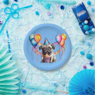 Fawn Pug verjaardagsfeestje Papieren Bordje