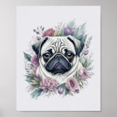 Fawn Pug Waterverf Floral Poster (Voorkant)