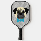 Fawn Pug with bowtie, Herringbone grey Pickleball Paddle (Achterkant)