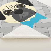 Fawn Pug with bowtie, Herringbone grey Sherpa Deken (3/4)