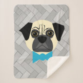 Fawn Pug with bowtie, Herringbone grey  Sherpa Deken (Voorkant)