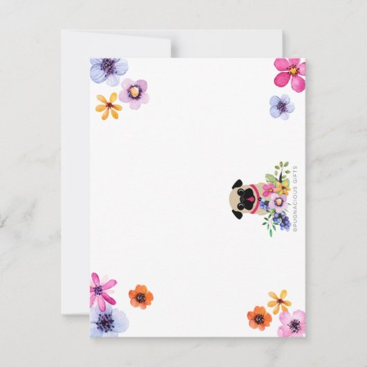 Fawn pugs in Spring Flowers Notecards Notitiekaartje (Voorkant)