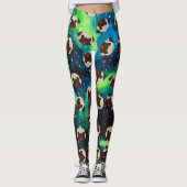 Fawn Pugs on Blue Green Cosmic Background Leggings (Voorkant)