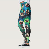 Fawn Pugs on Blue Green Cosmic Background Leggings (Links)